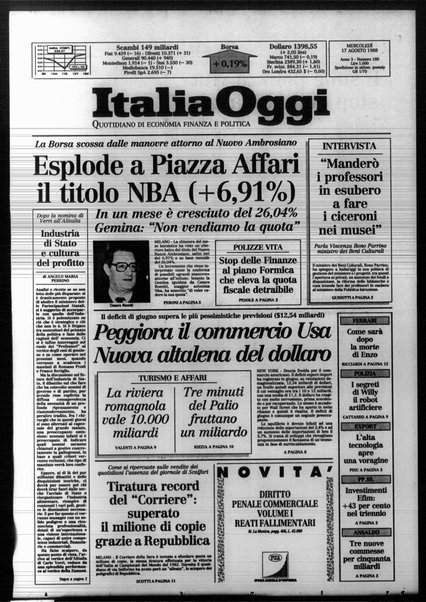 Italia oggi : quotidiano di economia finanza e politica